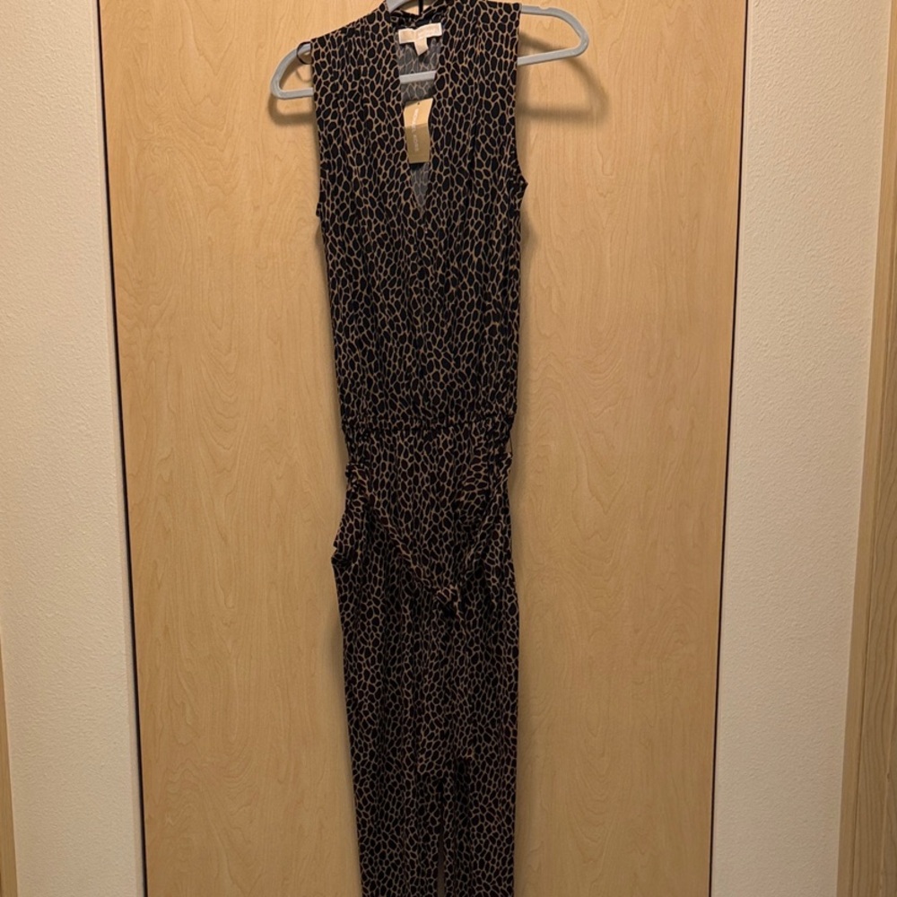 Michael Kors Leopard Print Jumpsuit - Black and Brown